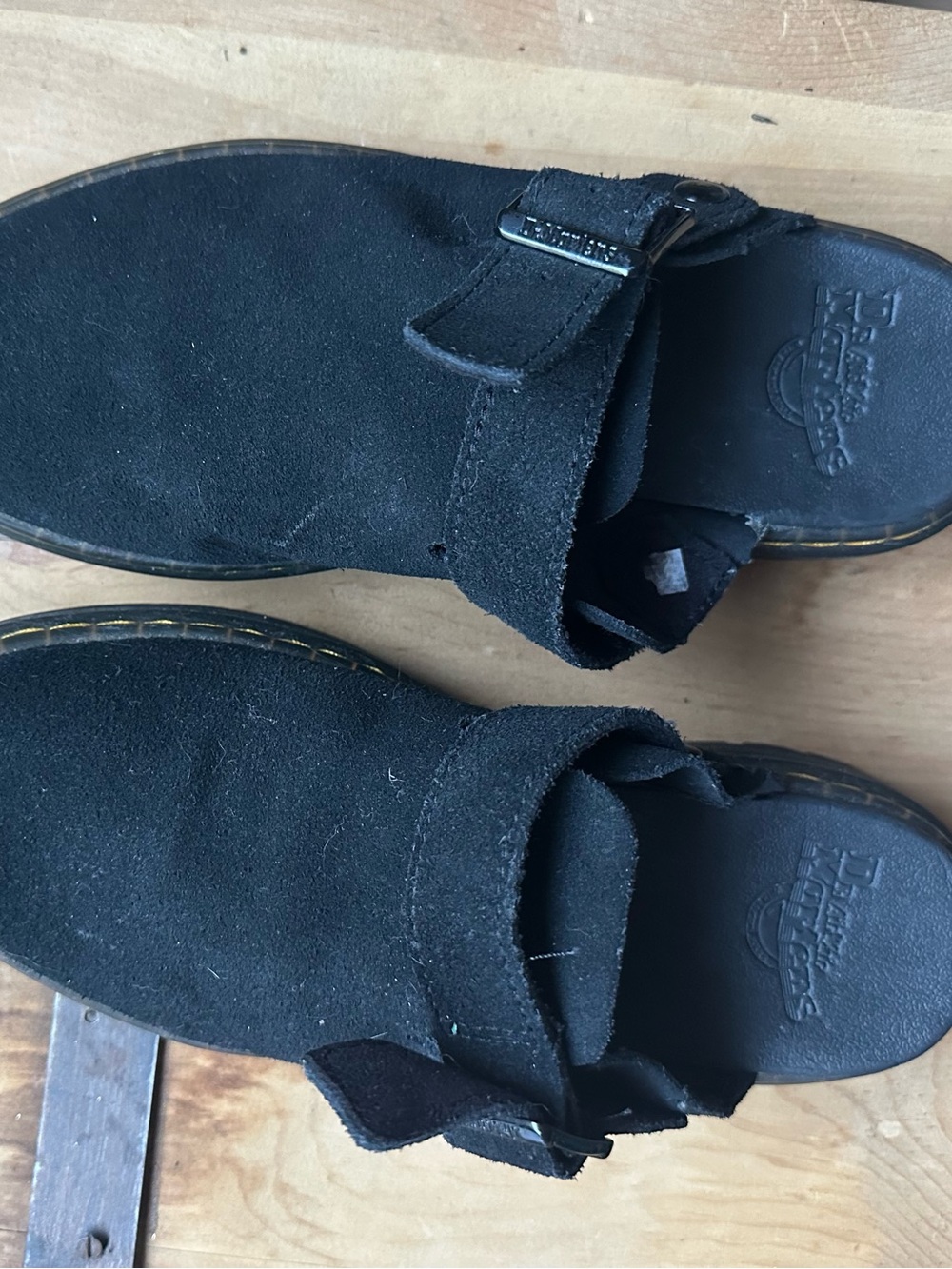 Dr. Martens Black Suede Slip-On Sandals with Buckle for Women Size 7